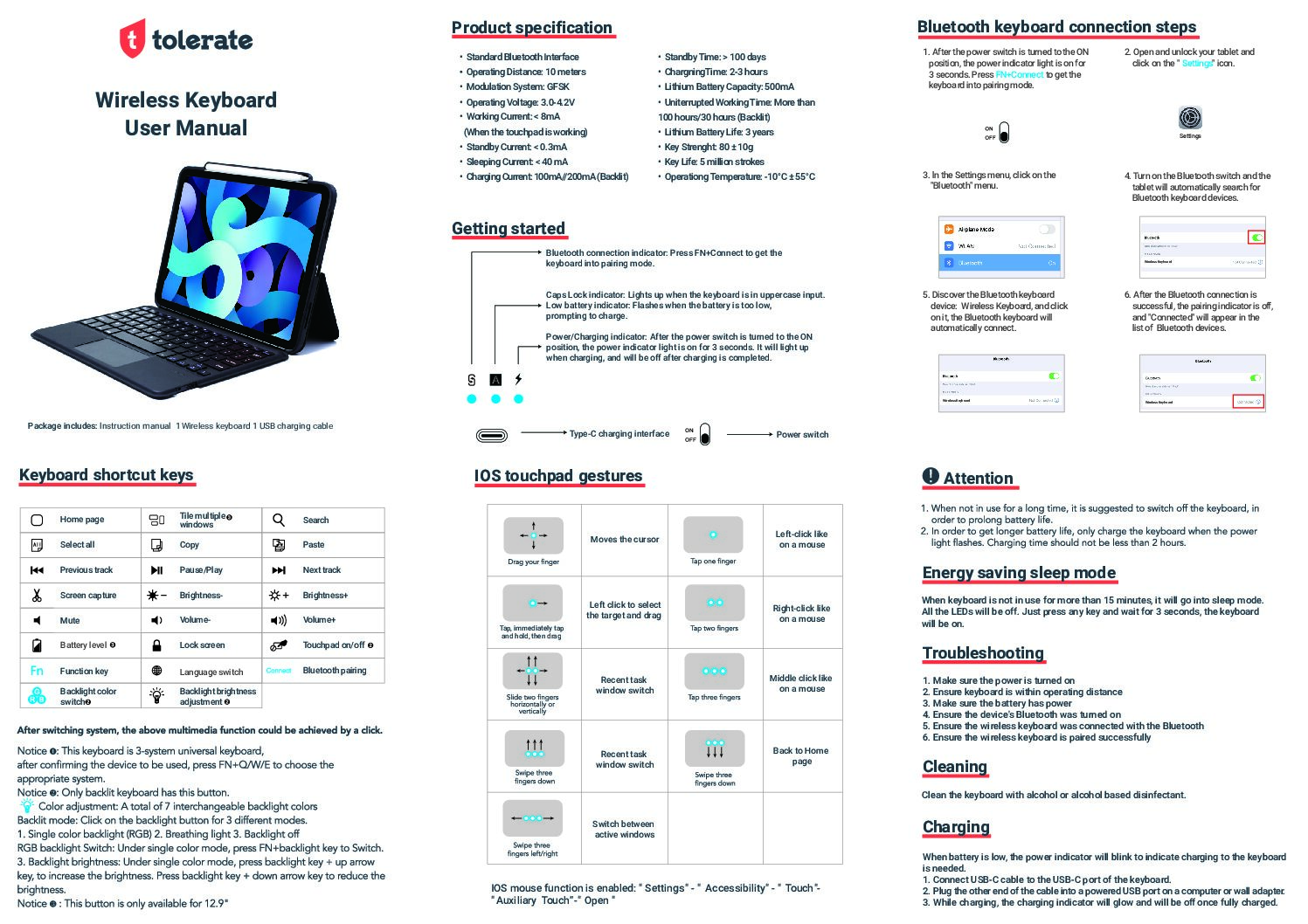 Tolerate-wireless-keyboard-user-manual-A4-one-page